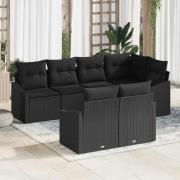 vidaXL Trädgårdsmöbelset 7 pcs Svart Poly Rattan, Pulverlackerat Stål