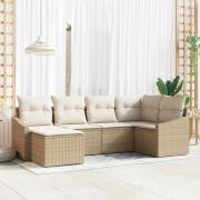 vidaXL Trädgårdsmöbelset med kudde 6 pcs Beige och gräddfärgad