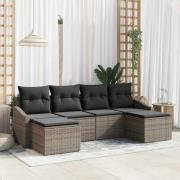 vidaXL Trädgårdsmöbelset 6 pcs Grå Poly Rattan och Pulverlackerad Stål