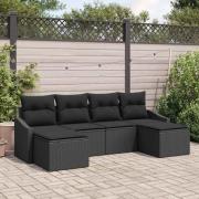 vidaXL Trädgårdsmöbelset 6 pcs Svart Poly Rattan, Pulverlackerat Stål