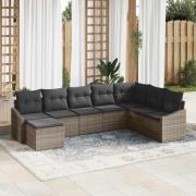 vidaXL Trädgårdsmöbelset 8 pcs Grå Poly Rattan och Pulverlackerad Stål