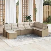 vidaXL Trädgårdsmöbelset med kudde med lagring 8 pcs Beige, Kräm