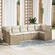 vidaXL Trädgårdsmöbelset med kudde 7 pcs Beige och gräddfärgad