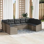 vidaXL Trädgårdsmöbelset 9 pcs Grå Poly Rattan och Pulverlackerad Stål