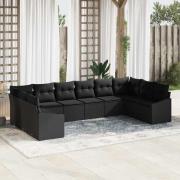vidaXL Trädgårdsmöbelset 10 pcs Svart Poly Rattan, Pulverlackerat Stål