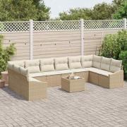 vidaXL Trädgårdsmöbelset med kudde med lagring 11 pcs Beige, Kräm