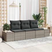 vidaXL Trädgårdsoffset 3 pcs Grå Poly Rattan, Pulverlackerat Stål