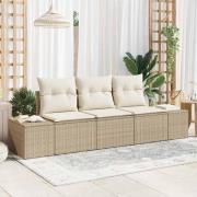 vidaXL Trädgårdsoffset med kudde 3 pcs Beige och gräddfärgad
