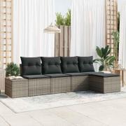 vidaXL Trädgårdsoffset 5 pcs Grå Poly Rattan, Pulverlackerat Stål