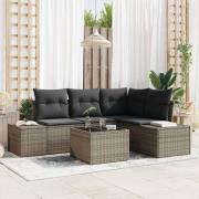 vidaXL Trädgårdsoffset 5 pcs Ljusgrå Poly Rattan, Pulverlackerat Stål