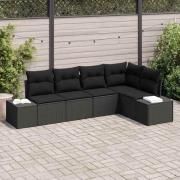 vidaXL Trädgårdsoffset 5 pcs Svart Poly Rattan, Pulverlackerat Stål