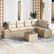 vidaXL Trädgårdsoffset med kudde med lagring 6 pcs Beige, Kräm