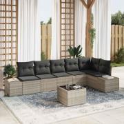 vidaXL Trädgårdsoffset 7 pcs Ljusgrå Poly Rattan, Pulverlackerat Stål