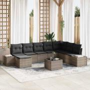 vidaXL Trädgårdsoffset 9 pcs Grå 319 x 209 x 85 cm Poly rattan