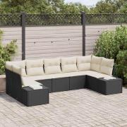 vidaXL Trädgårdsoffset 7 pcs Svart och gräddvit 289 x 154 x 85 cm