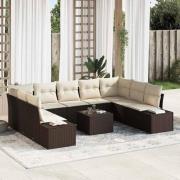 vidaXL Trädgårdsoffset 10 pcs Brun och gräddvit 289 x 209 x 85 cm