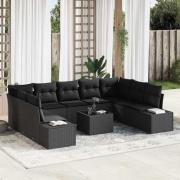 vidaXL Trädgårdsoffset 10 pcs Svart 289 x 209 x 85 cm Poly rattan