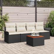vidaXL Trädgårdsoffset med kudde 5 pcs Svart, Grädde 55 x 55 x 37 cm