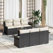 vidaXL Trädgårdsoffset med kudde 7 pcs Svart, Grädde 55 x 55 x 37 cm