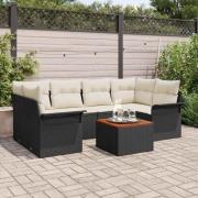 vidaXL Trädgårdsoffset med kudde 7 pcs Svart, Grädde 55 x 55 x 37 cm