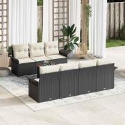 vidaXL Trädgårdsoffset med kudde 8 pcs Svart, Grädde 55 x 55 x 37 cm