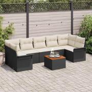 vidaXL Trädgårdsoffset med kudde 8 pcs Svart, Grädde 55 x 55 x 37 cm