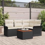 vidaXL Trädgårdsoffset med kudde 5 pcs Svart, Grädde 55 x 55 x 37 cm