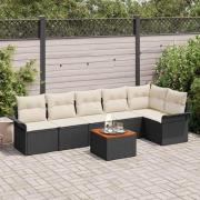 vidaXL Trädgårdsoffset med kudde 7 pcs Svart och kräm 55 x 55 x 37 cm