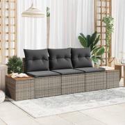 vidaXL Trädgårdsoffset med kudde med lagring 3 pcs Grå Poly rattan