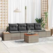 vidaXL Trädgårdsoffset med kudde med lagring 5 pcs Grå Poly rattan
