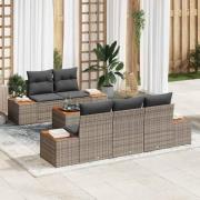 vidaXL Trädgårdsoffset med kudde med lagring 6 pcs Grå Poly rattan