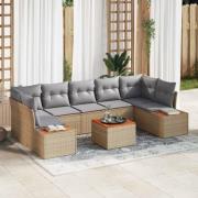 vidaXL Trädgårdsoffset med kudde med lagring 8 pcs Beige Poly rattan