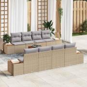 vidaXL Trädgårdsoffset med kudde med lagring 9 pcs Beige Poly rattan
