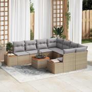 vidaXL Trädgårdsoffset med kudde med lagring 9 pcs Beige Poly rattan