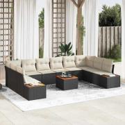 vidaXL Trädgårdsoffset 11 pcs Svart och gräddvit 344 x 209 x 85 cm