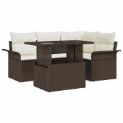 vidaXL Trädgårdsoffset med kudde med lagring 5 pcs Brun Poly rattan