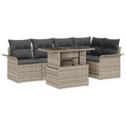 vidaXL Trädgårdsoffset med kudde med lagring 6 pcs Ljusgrå Poly rattan
