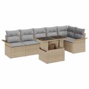 vidaXL Trädgårdsoffset med kudde med lagring 7 pcs Beige Poly rattan