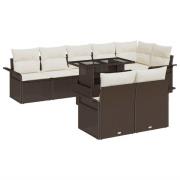 vidaXL Trädgårdsoffset med kudde med lagring 9 pcs Brun Poly rattan