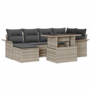 vidaXL Trädgårdsoffset med kudde med lagring 7 pcs Ljusgrå Poly rattan