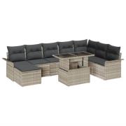 vidaXL Trädgårdsoffset 9 pcs Ljusgrå Poly Rattan, Pulverlackerat Stål