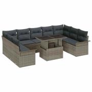 vidaXL Trädgårdsoffset 10 pcs Grå 100 x 55 x 73 cm Poly rattan