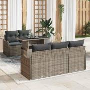 vidaXL Trädgårdsoffset med kudde med lagring 6 pcs Grå Poly rattan