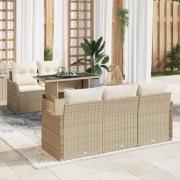 vidaXL Trädgårdsoffset med kudde med kudde 6 pcs Beige Poly Rattan