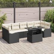 vidaXL Trädgårdsoffset med kudde med lagring 8 pcs Svart Poly rattan