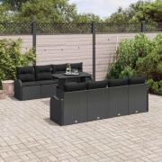vidaXL Trädgårdsoffset 9 pcs Svart 100 x 55 x 73 cm Poly rattan
