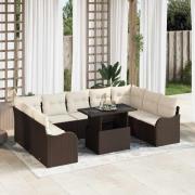 vidaXL Trädgårdsoffset 10 pcs Brun 100 x 55 x 73 cm Poly rattan
