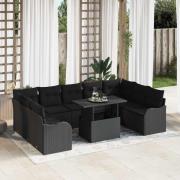 vidaXL Trädgårdsoffset 10 pcs Svart 100 x 55 x 73 cm Poly rattan