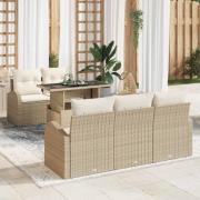 vidaXL Trädgårdsoffset med kudde med kudde 6 pcs Beige Poly Rattan