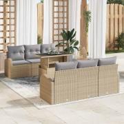 vidaXL Trädgårdsoffset 7 pcs Beige 100 x 55 x 73 cm Poly rattan